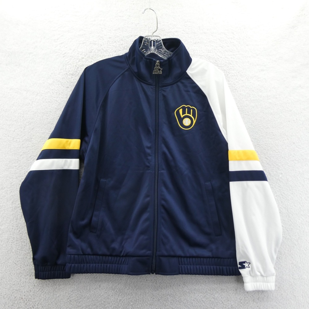Starter Jacket Womens Medium Milwaukee Brewers Navy‎ White Vintage Y2K Track Zip